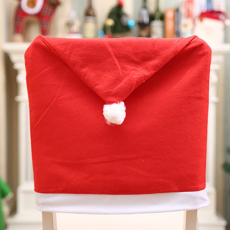 

4Pcs/set Christmas Cap Chair Covers Xmas Mr&Mrs Santa Claus Red Hat Chair Back Cover For Christmas Dinner Table Party Decor