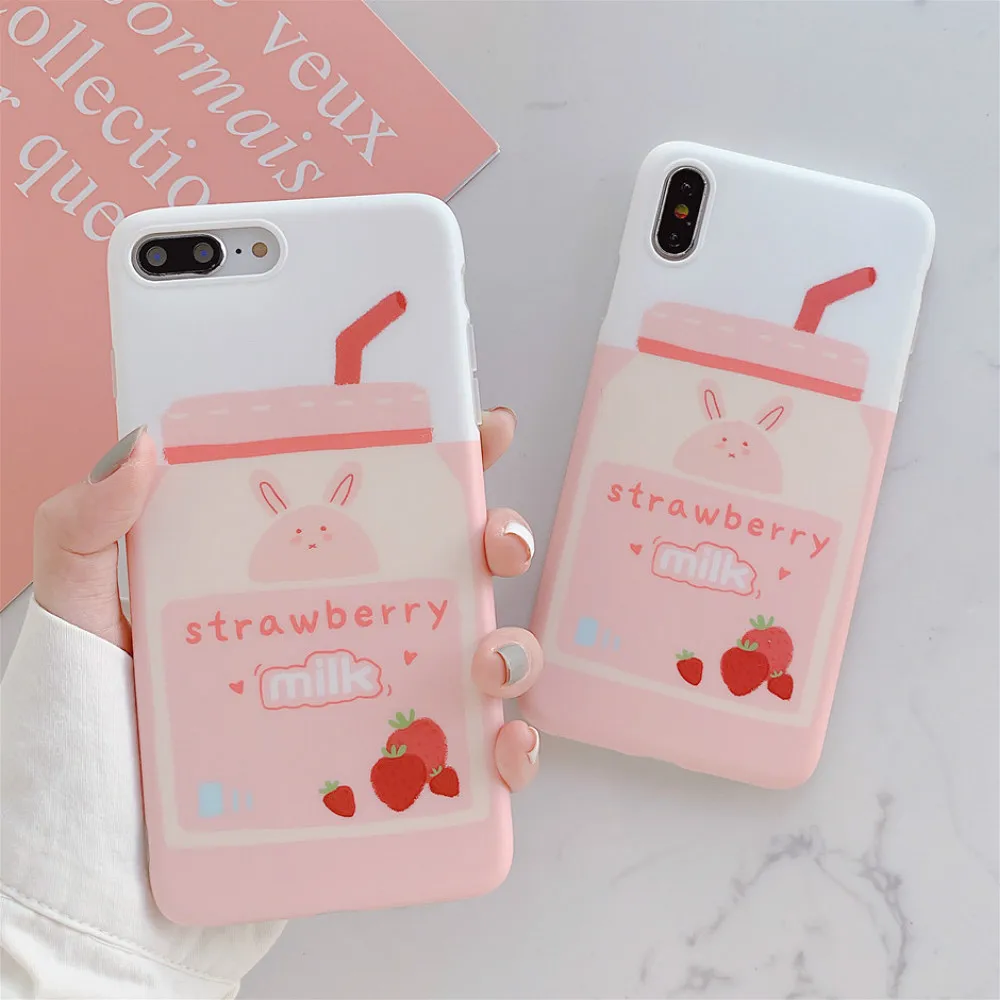 

for iPhone XS MAX XR X 8 7 6 Plus Case Hot Pink Milk Soft Cover Kawaii Fruit Patterned Skin