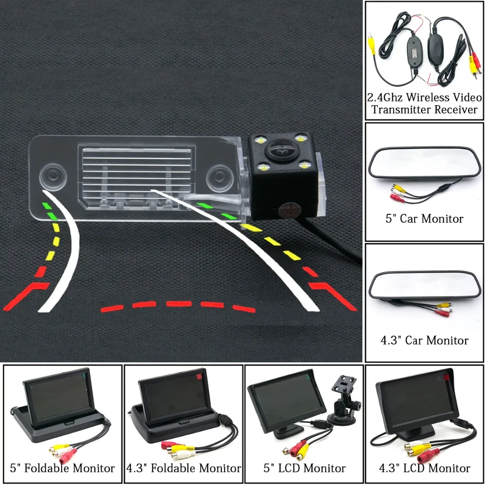 

Dynamic Trajectory Rear View Camera 4.3 5 inch Parking LCD Monitor Wireless For VW Tiguan Touareg Polo Sedan Santana Passat B5