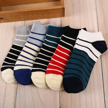

Hot 1Pair Men Boys Cotton Stripe Short Socks Soft Elasticity Ankle Sock