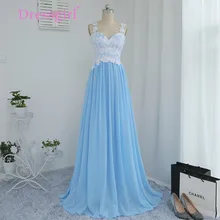 Dressgirl Sky Blue 2017 Prom Kleider A-line Spaghetti-trägern Chiffon Appliques Spitze Lange Abendkleid Abendkleider Abendkleid