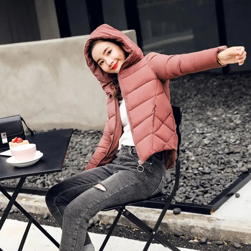 Autumn Winter Jacket Women Plus Size Parkas Thicken Outerwear Hooded Coats Short Slim Jacket Long Sleeve Ladies Tops Coats Q669