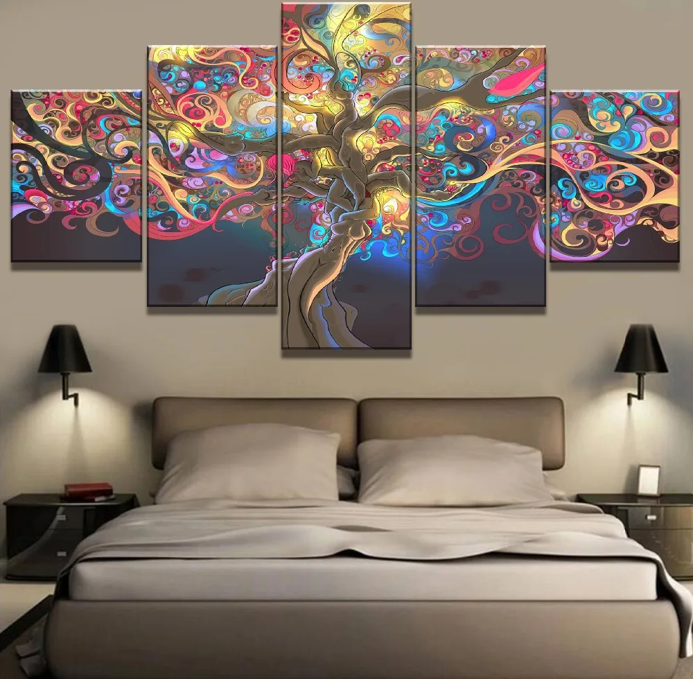 

Framed 5 Piece Canvas Art Tree Of Life Cuadros Decoracion Paintings on Canvas Wall Art for Home Decorations Wall Decor Artwork