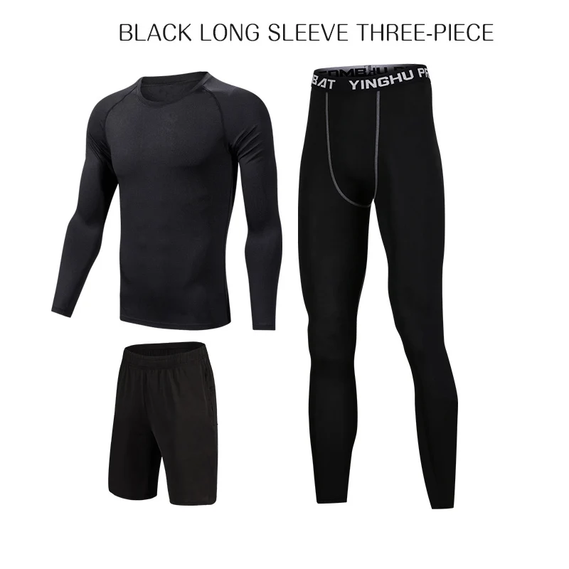 Мужской спортивный костюм, компрессионное нижнее белье, одежда для бега и бега, футболка, штаны для тренажерного зала, фитнеса, тренировок, трико, костюм - Цвет: B2 Black