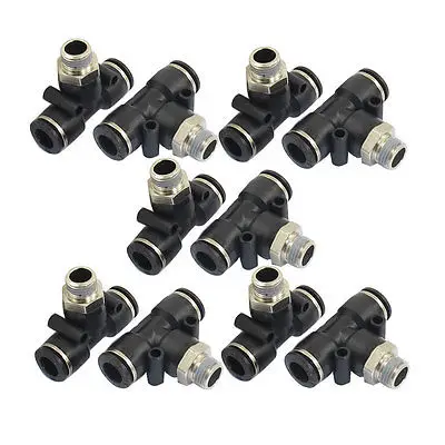 

10 Pcs 1/4" PT Male Thread 10mm One Touch Push In T Joint Quick Fittings