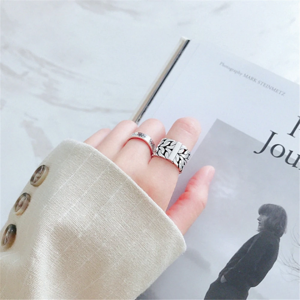 Корейский стиль,, серебро 925 пробы, цепочка, Стильное женское кольцо панк-рок, винтажное большое кольцо для женщин, широкое лицо, большой палец KJZ0385