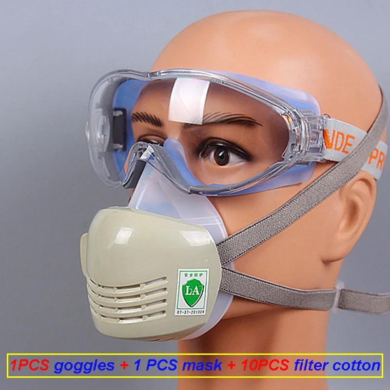 Goedkoop De Nieuwe Respirator stofmasker 1 stks bril + 1 stks masker + 10 stks filter katoen tegen stof deeltjes stofmasker