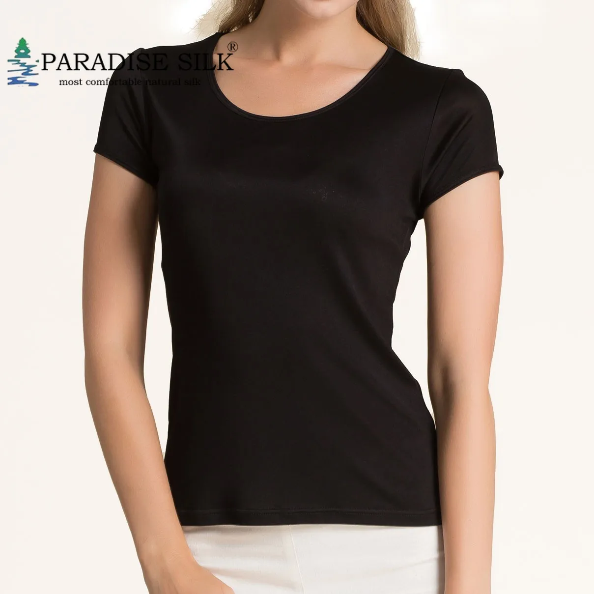 

Special Offer Women's Short Sleeve Tee 100% Pure Silk Knitted Women's Casual Round Neck Short Sleeve Tee Size L XL XXL XXXL