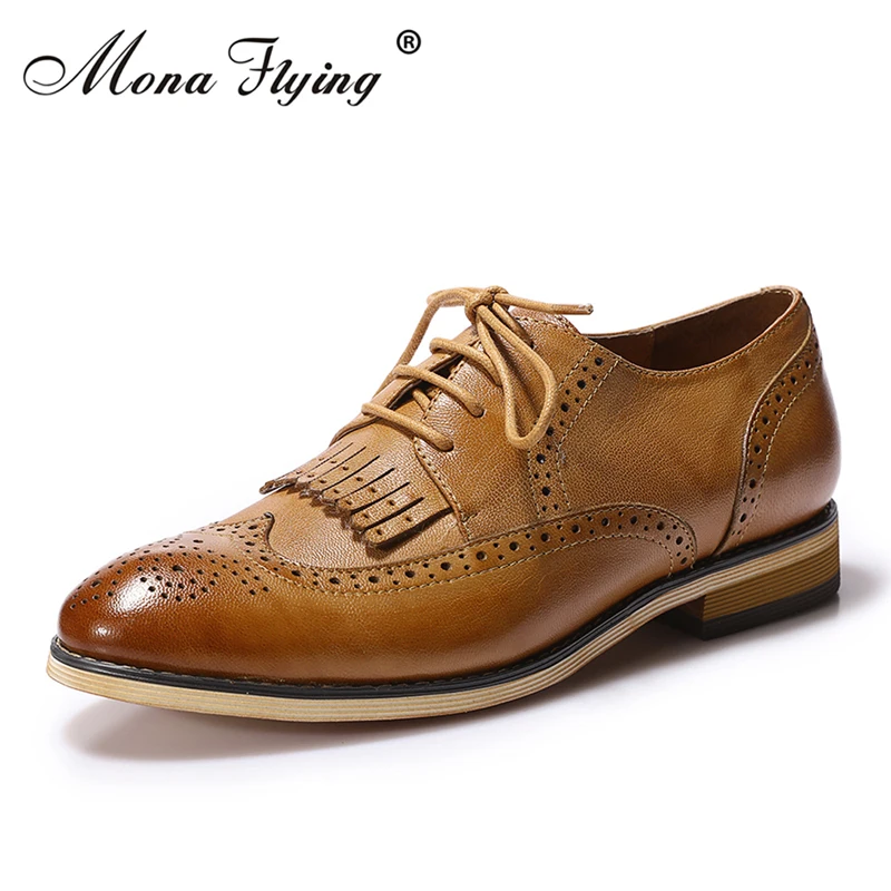 

Mona Flying Women's Leather Perforated Lace-up Oxfords Shoes For Women Wingtip Multicolor Brougue for Women Handmade Shoes B098