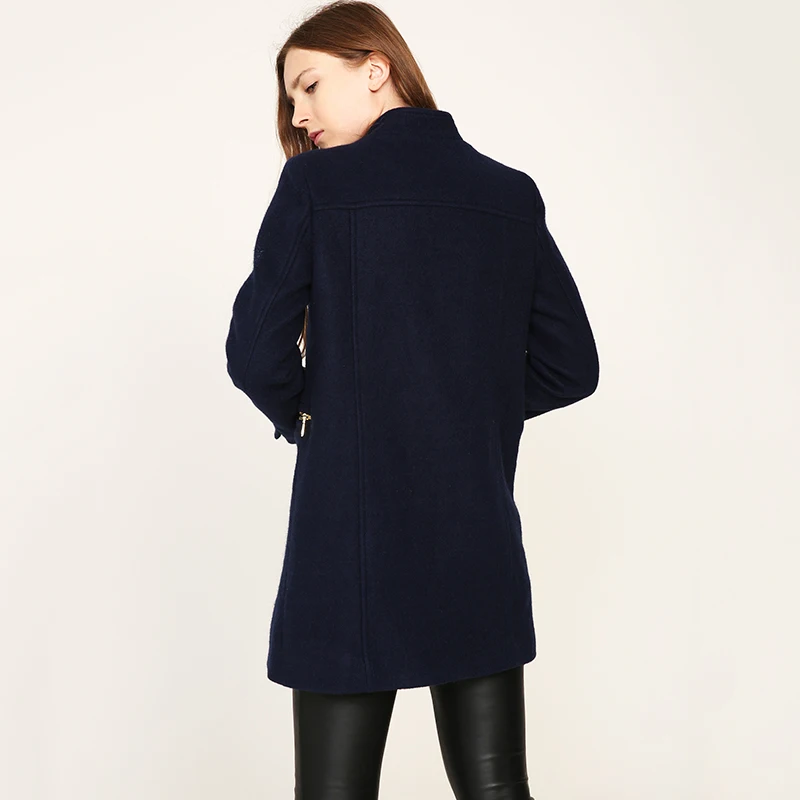 Женское зимнее пальто на пуговицах с большим меховым воротником|designer coat|navy
