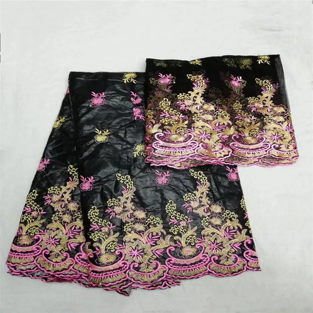 

HFX African Lace Fabric with Beads 5+2yards French Tulle Lace Fanrics 2018 Latest Bazin riche getzner for wedding GF235-1