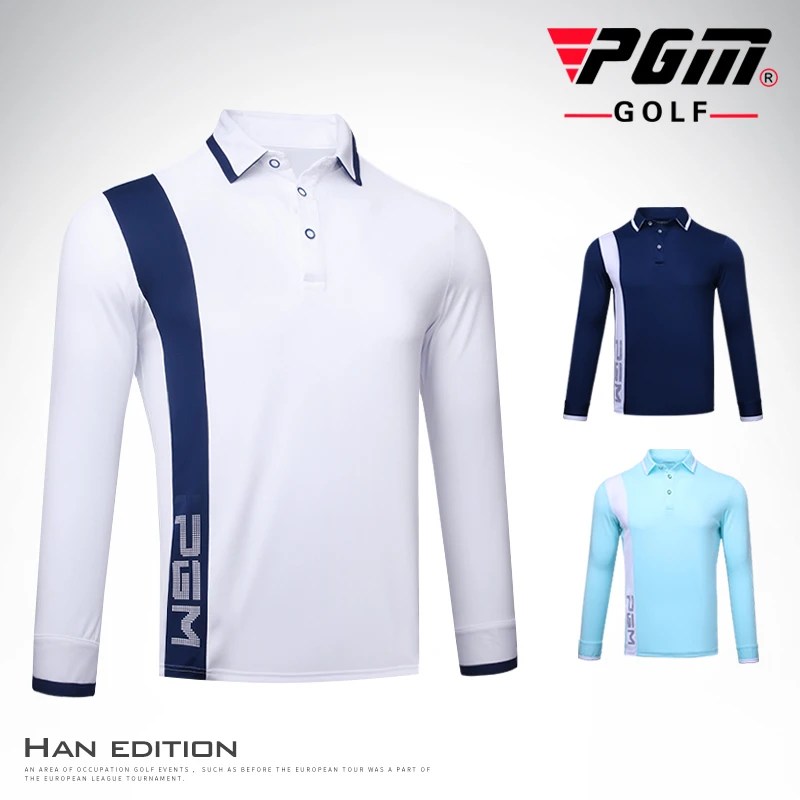 PGM Golf Спортивная Осенняя футболка поло с длинными рукавами для гольфа мужская Спортивная дышащая эластичная быстросохнущая футболка для гольфа с воротником