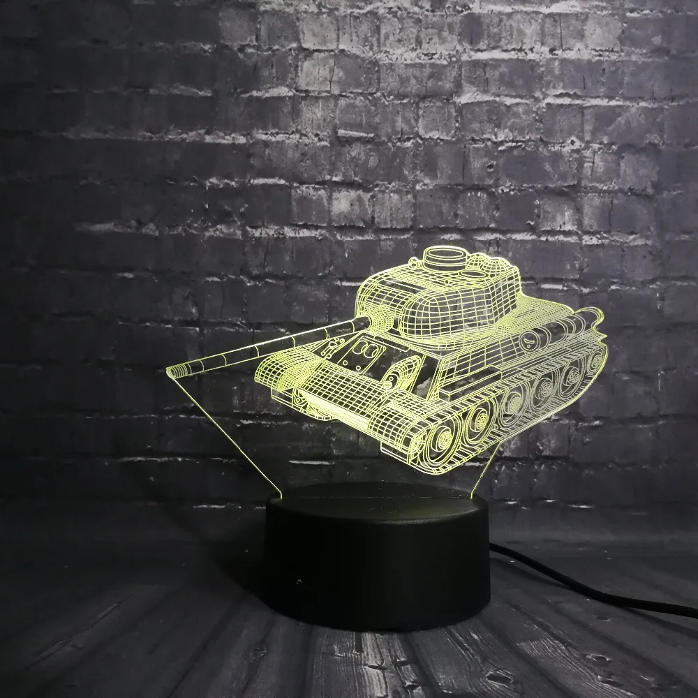 Танк автомобиль крутой 3D LED ночник многоцветный RGB USB лампа спальня спящий свет 7