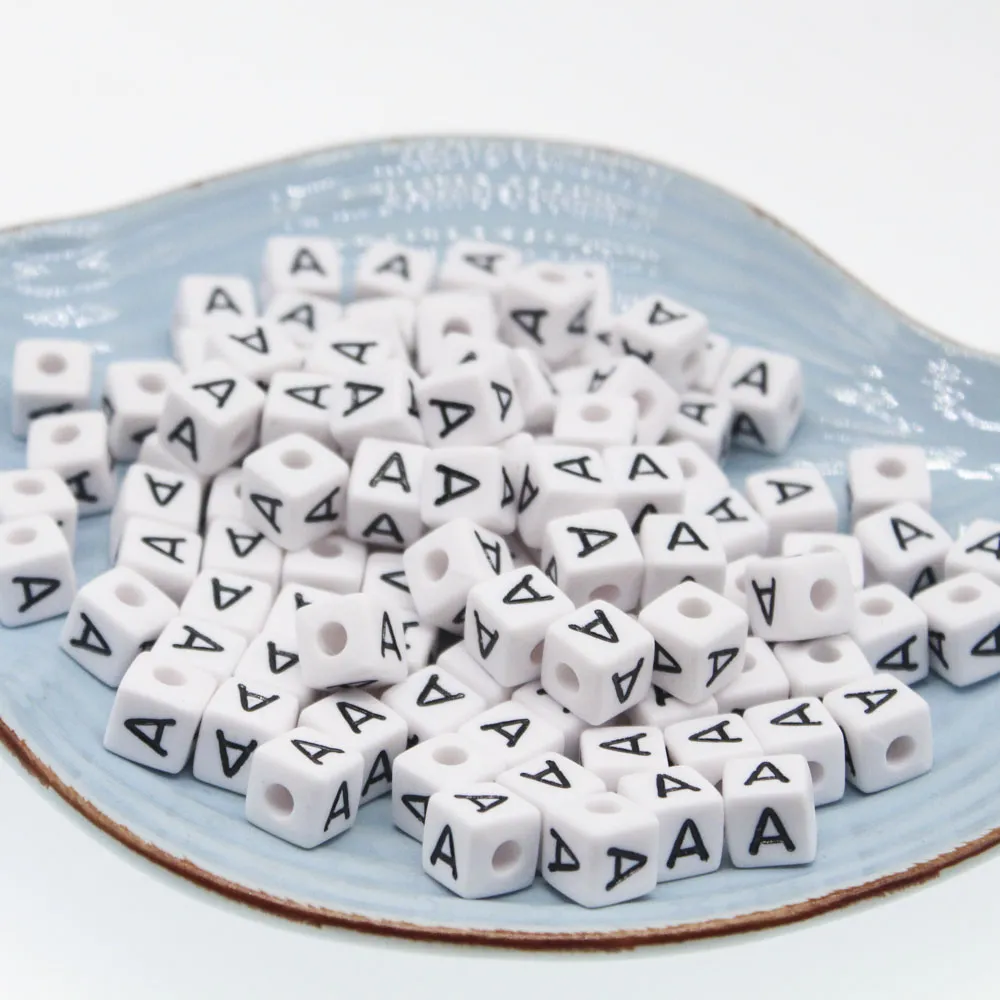 CHONGAI 20/50/550Pcs Cube Acrylic Letter Beads Single Alphabet A-Z White Square Bracelet For Jewelry Making DIY Beads 10*10mm