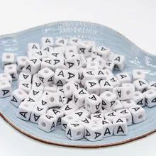 CHONGAI 20Pcs Cubo Acrílico Carta Beads Alfabeto Único A-Z Quadrado Branco Pulseira Jóias Fazendo Contas 10*10mm