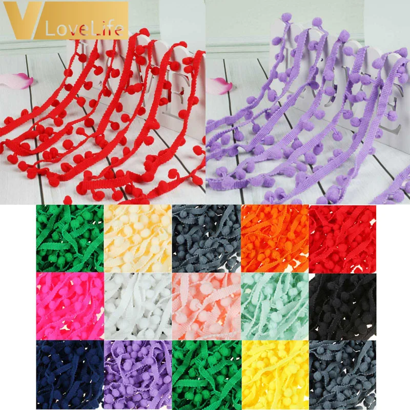 Black Pom Pom Trim Ribbon | Fringe Ball Trim, 0.9" Wide X 648" Long, For Sewing & Craft Decoration