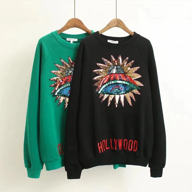 

Runway Designer Women New vintage 3D UFO Sequins sweaters long sleeve pullovers winter autumn knitted Jumper retro tops Clothing