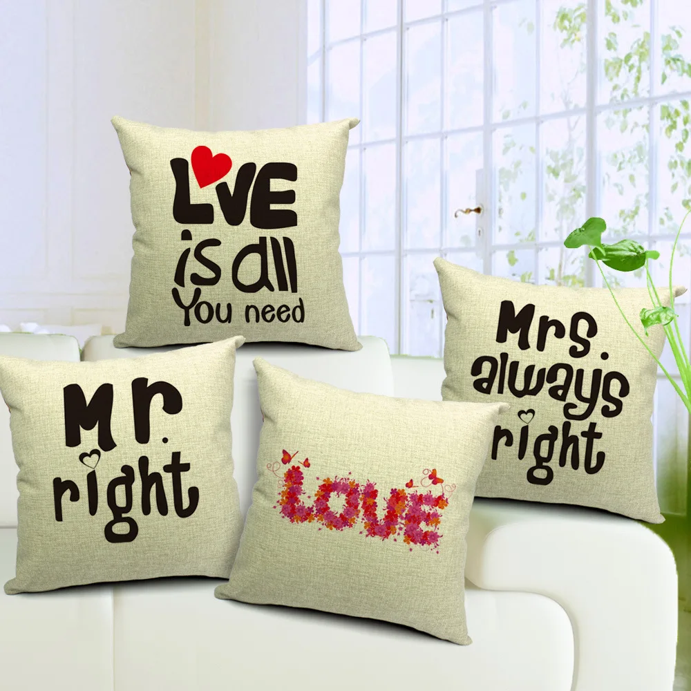 Slow Soul Mr Mrs English Letters Printed Cushion Cover Square