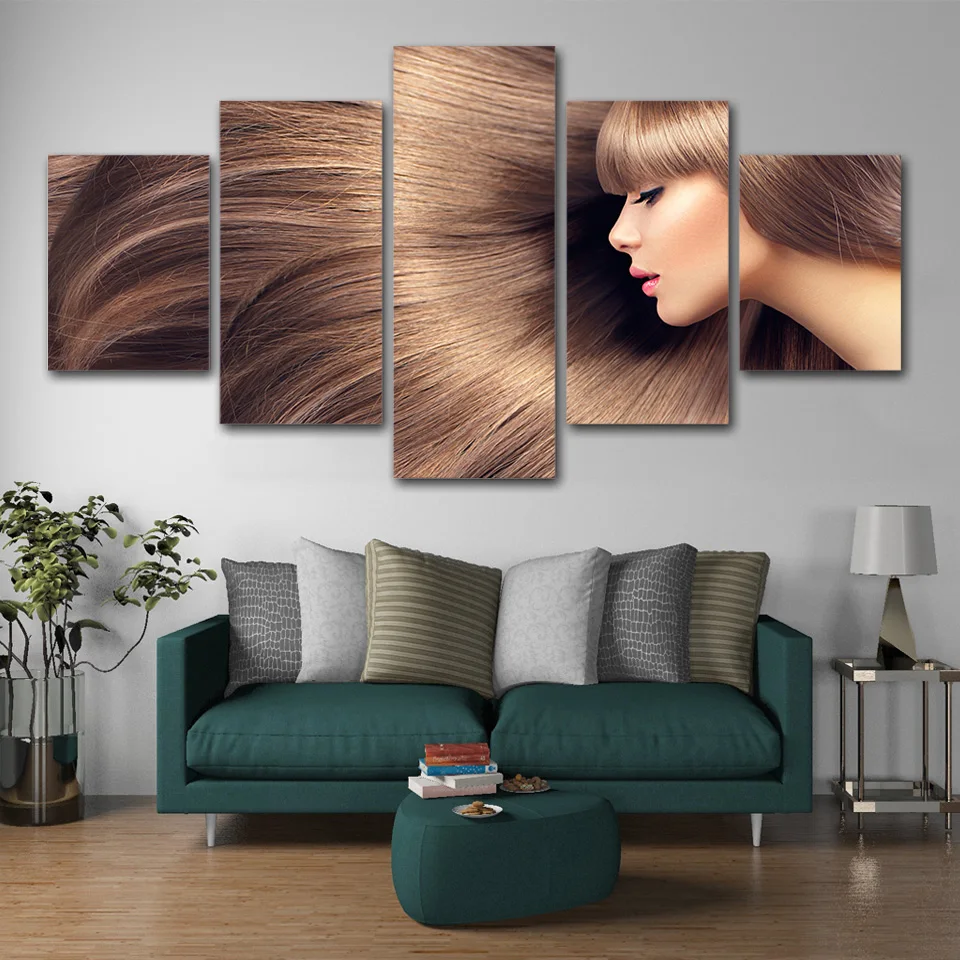 

5 Pieces Canvas Painting Beautiful Hair Slaon Make-up Nail Canvas Wall Art Print And Poster Artwork For Living Room Pictures