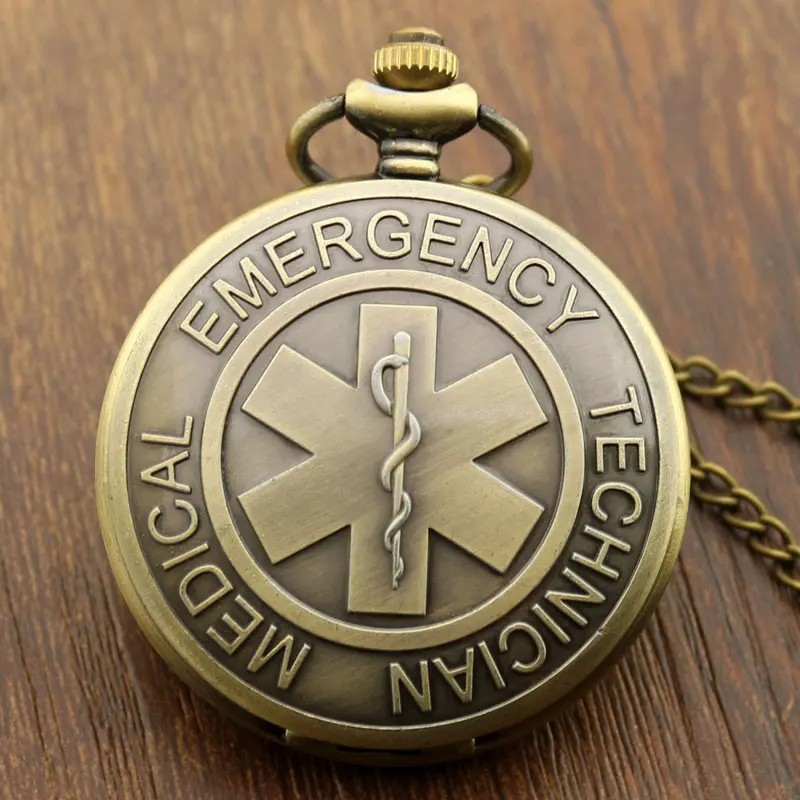 

Quartz Pocket Watch EMT Emergency Medical Technician Paramedic Badge Symbol Fob Watches Necklace Pendant Gift for Men Women