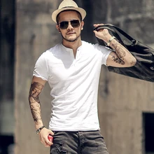 Бамбуковая Хлопковая мужская футболка с коротким рукавом, летняя мужская футболка с воротником, повседневный метросексуальный стиль, бренд, Топики, Европейский стиль, T364