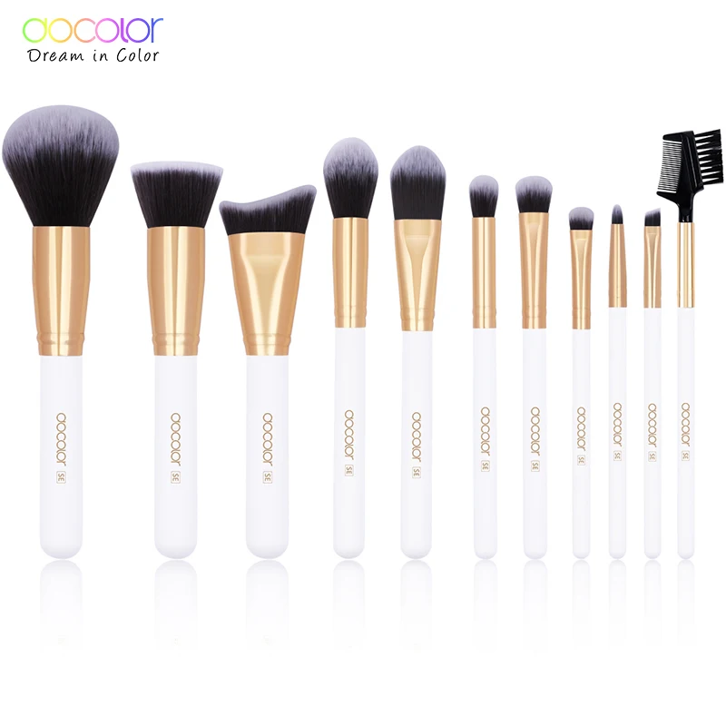 Цена Docolor 11 шт. Белый Профессиональный набор кистей для макияжа Make up Brush инструментов основа, пудра, контур кисти синтетические волосы