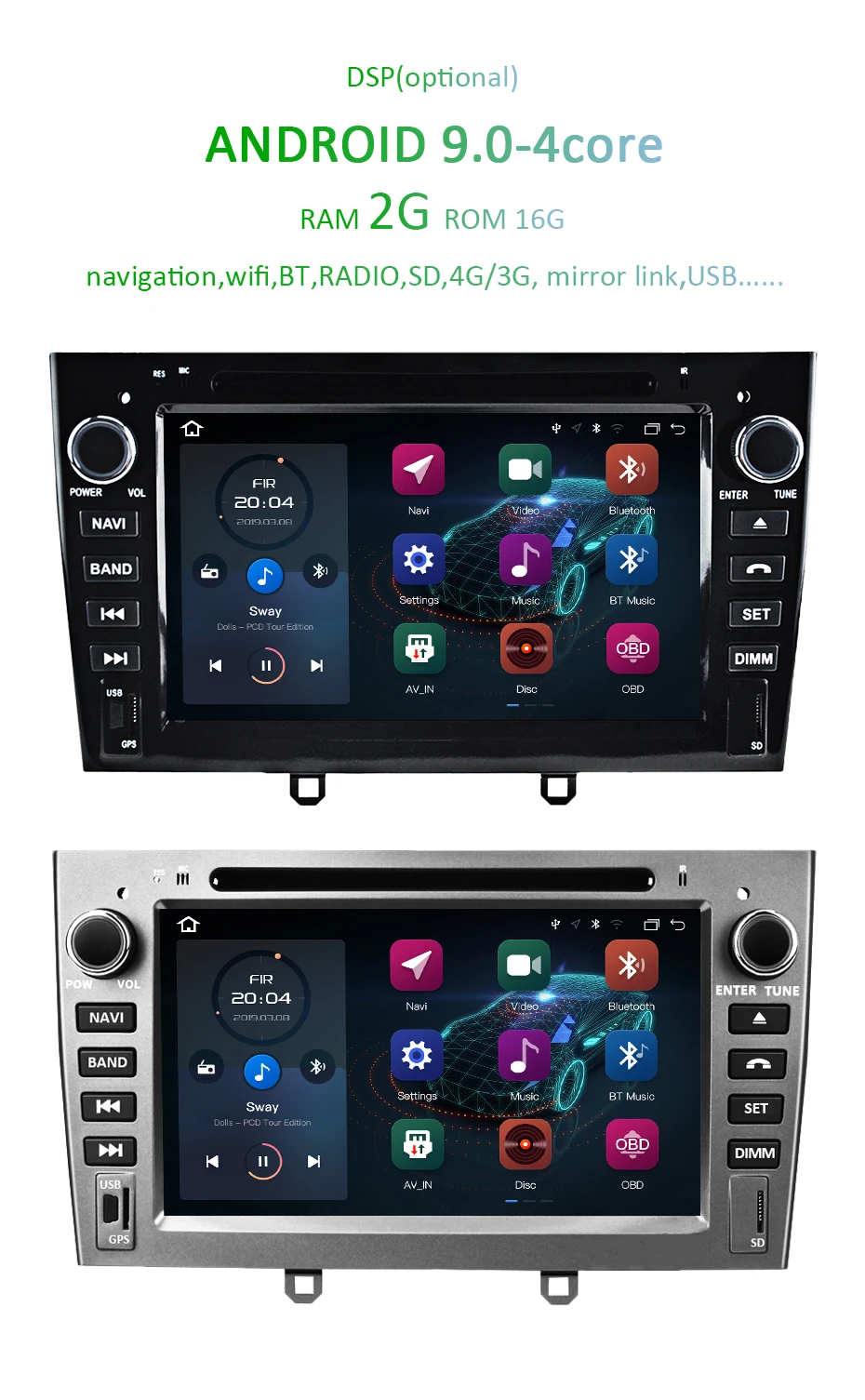 Top DSP Android 9.0 AV Output 2 DIN Auto DVD Player for Peugeot 408 308 308SW GPS Radio 8 CORE Navigation Stereos Screen Head Unit 1 Top DSP Android 9.0 AV Output 2 DIN Auto DVD Player for Peugeot 408 308 308SW GPS Radio 8 CORE Navigation Stereos Screen Head Unit 1