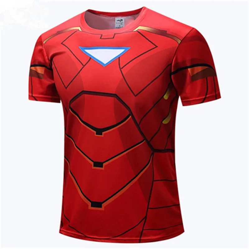 

QXsmt 3D digital printing red iron man short-sleeved mesh quick-dry T-shirt for men's exercise and fitness short-sleeved T-shirt