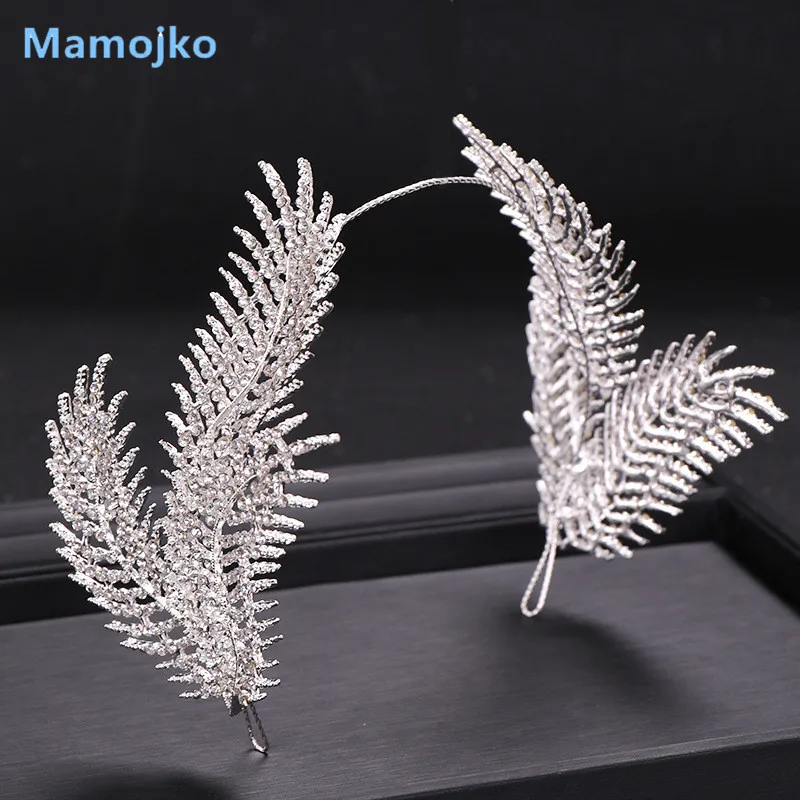 Серебряная корона с перьями Mamojko диадема повязка на голову Хрустальная невесты
