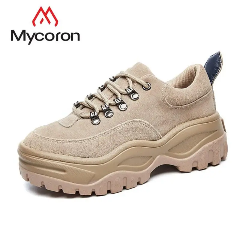 Dicken Echt Stiefel Frauen Luxus black Donna Khaki Schuhe Scarpe Designer Leder Mode Turnschuhe Up Mycoron Weibliche Lace Kausalen qtE0xX