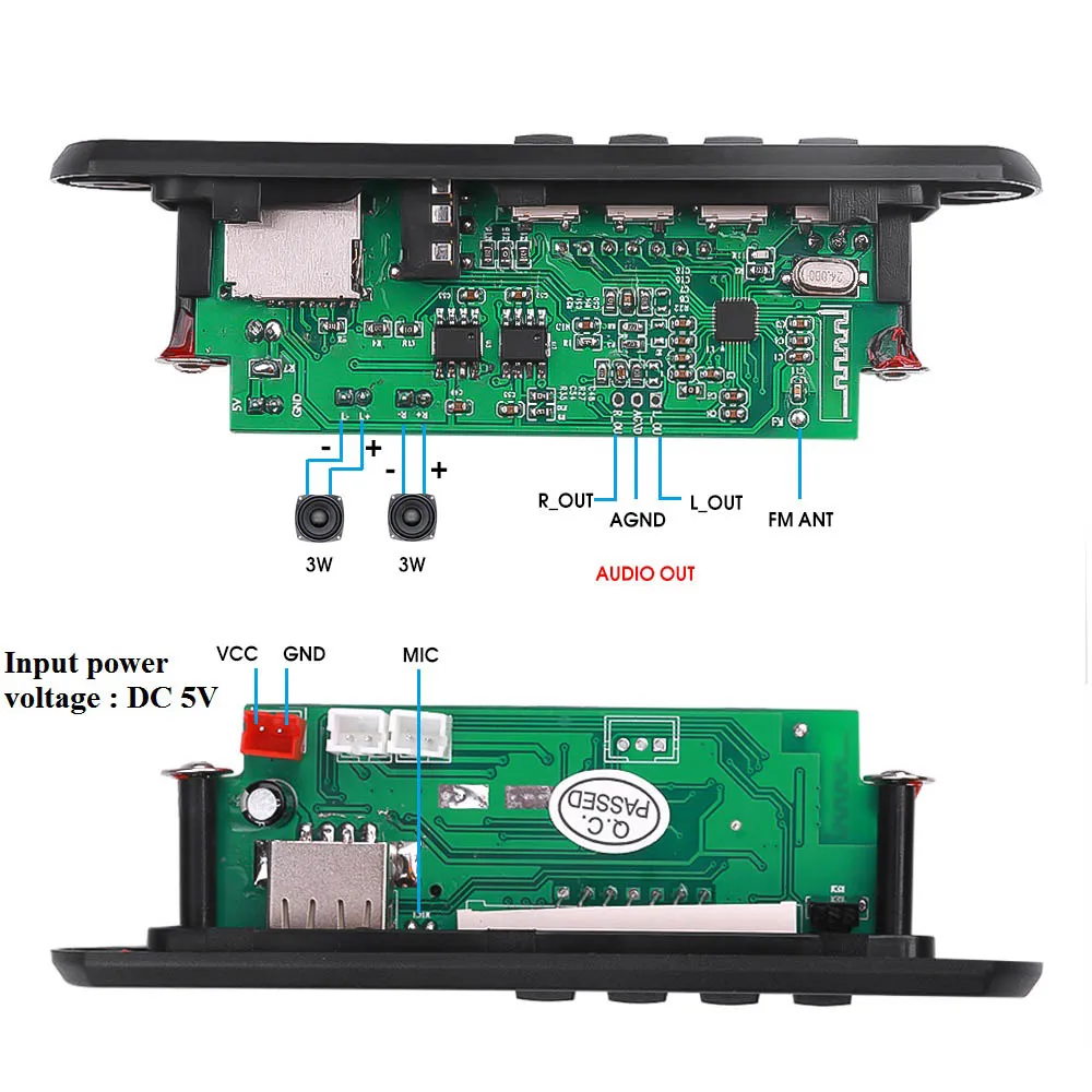 Color Screen DC12V/5V MP3 Decoder Board Bluetooth5.0 Audio Recording APE FLAC MP3 WMA WAV TF USB Sound Aux Microphone DIY Module 