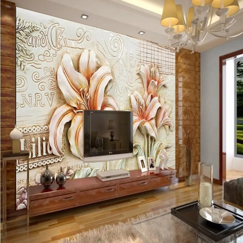 

beibehang Custom Relief wallpaper wallpaper Customer 3D images of a configuration session amaryllis room sofa wall mural paper