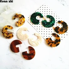 HUANZHI новые полукруглые разноцветные полимерные акриловые Черепаховые леопардовые круглые с-образные ацетатные серьги для женщин