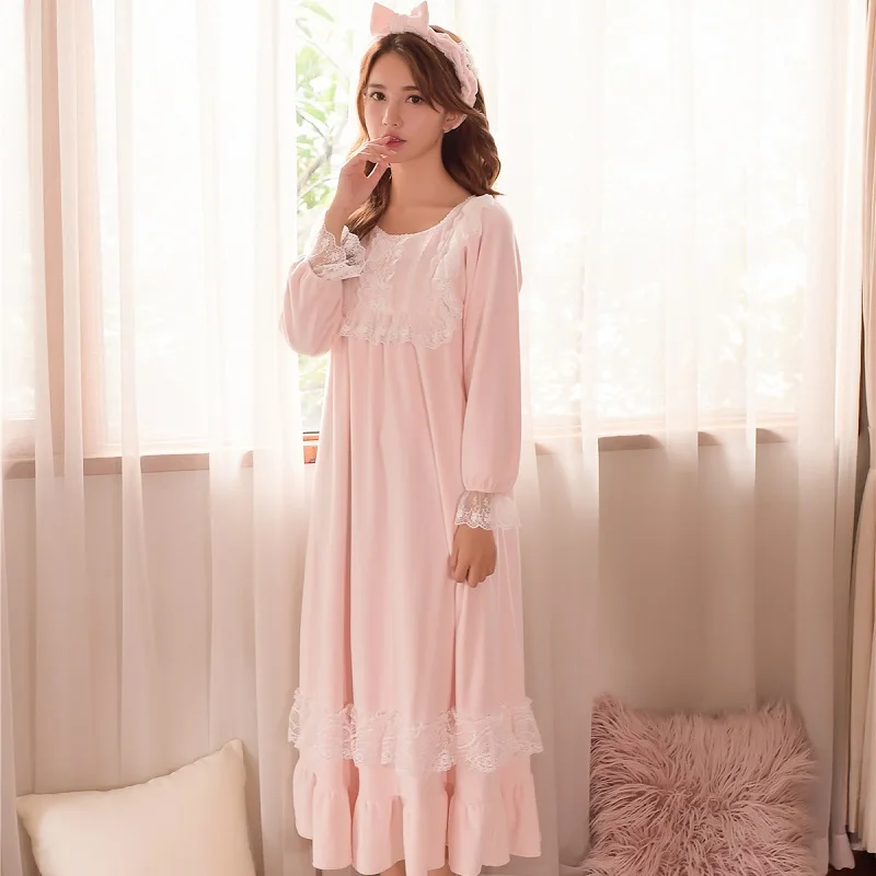 Winter Thick Warm Flannel Long Sleepwear For Women Long Sleeve White ...