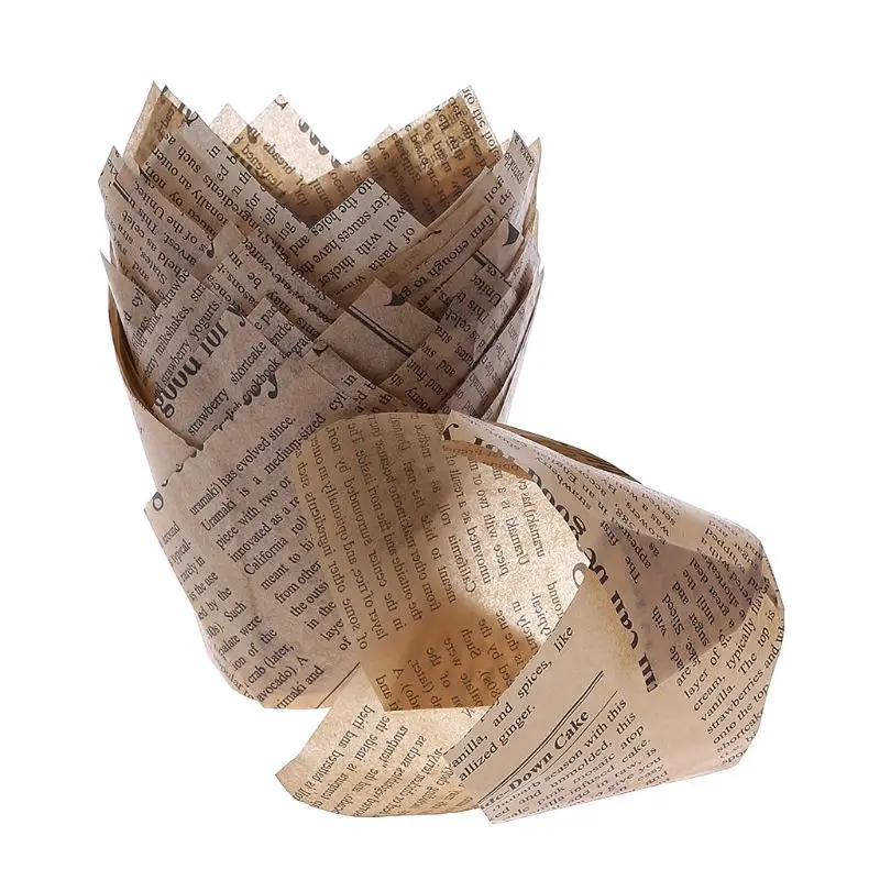 

50Pcs/set Newspaper Style Tulips Cupcake Liners Paper Cake Baking Cup Muffin Wraps Cases Party Supplies