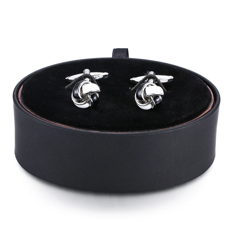 

DY a set of high quality round black and white twist Cufflink black leather box men French shirt Cufflinks box set free shipping