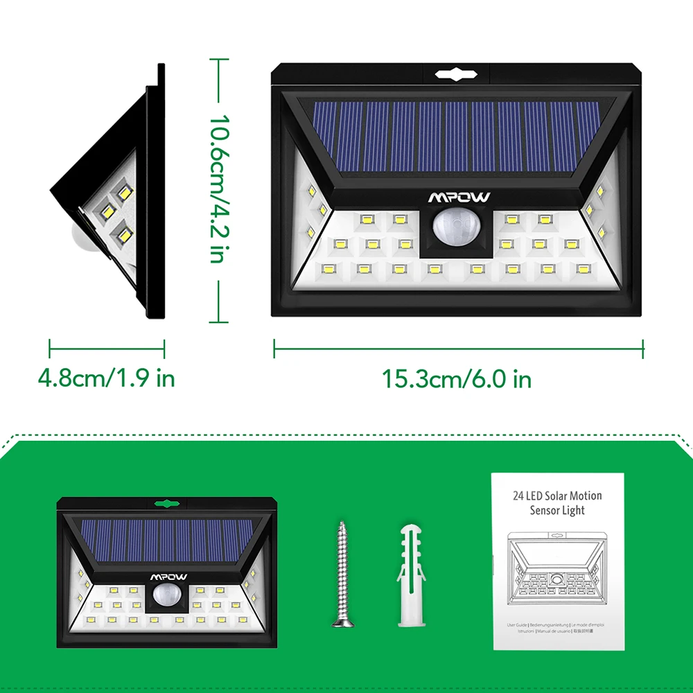 Mpow 24 светодиодный солнечный светильник ing 4 шт. IP65 широкий угол безопасности датчик движения светильник с 3 режимами движения Активированный для наружного сада