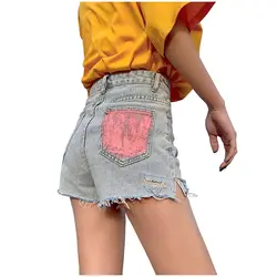 Летние женские джинсовые шорты с высокой талией уличная мода 2019 сексуальные горячие Bf синие женские потертые свободные Дырокол джинсы