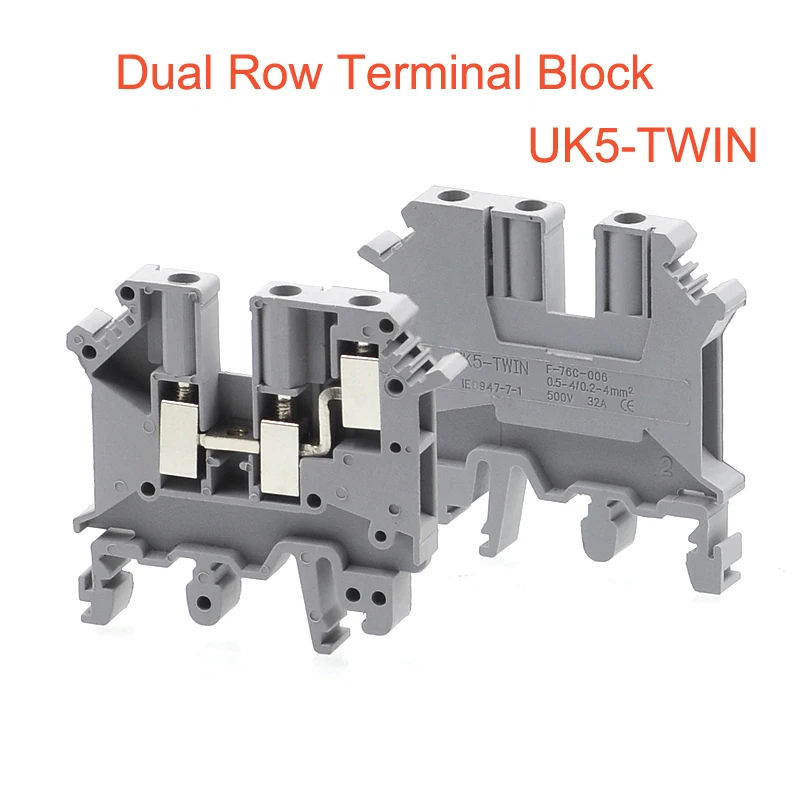 Din-рейка двухрядные клеммные колодки UK5-TWIN винт тип провода электрические двойные клеммы блок разъем morsettiera 32A 4 мм