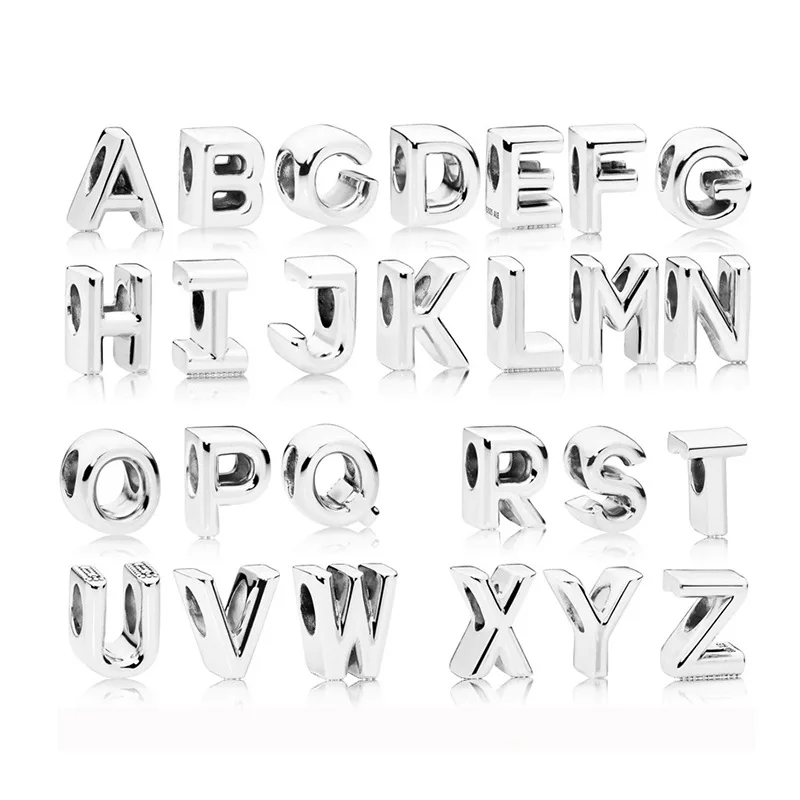 

925 Sterling Silver 26 Alphabet Letter A To Z Charm Fit Original Bracelet Bangle DIY Beads Jewelry Gift