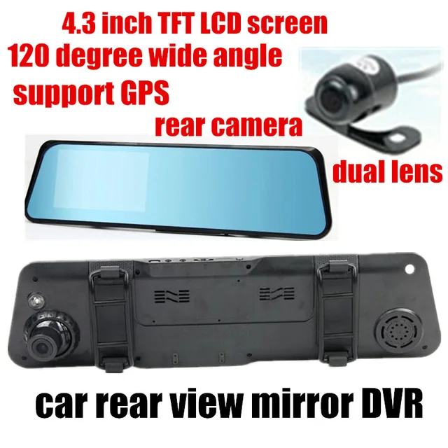 Best Price front 120 degree and back 170 degree wide angle dual lens Car Rearview Mirror DVR Camera Video recorder 4.3 inch TFT