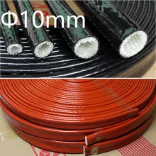 Thickening Fire Proof Tube ID 10mm Silicone Fiberglass Cable Sleeve High Temperature Oil Resistant Insulated Wire Protect Pipe