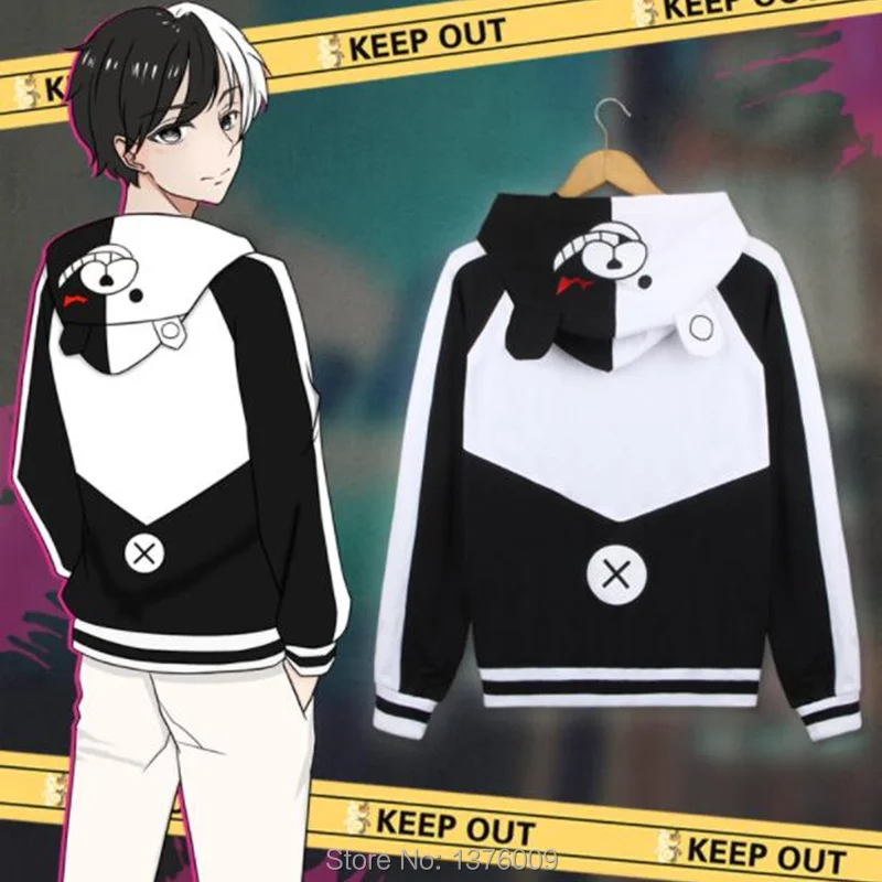 

Danganronpa Monokuma Hoodie Japanese Anime Unisex Bear Hooded Jacket Cosplay Halloween Party Hoodies Thin Autumn Coat
