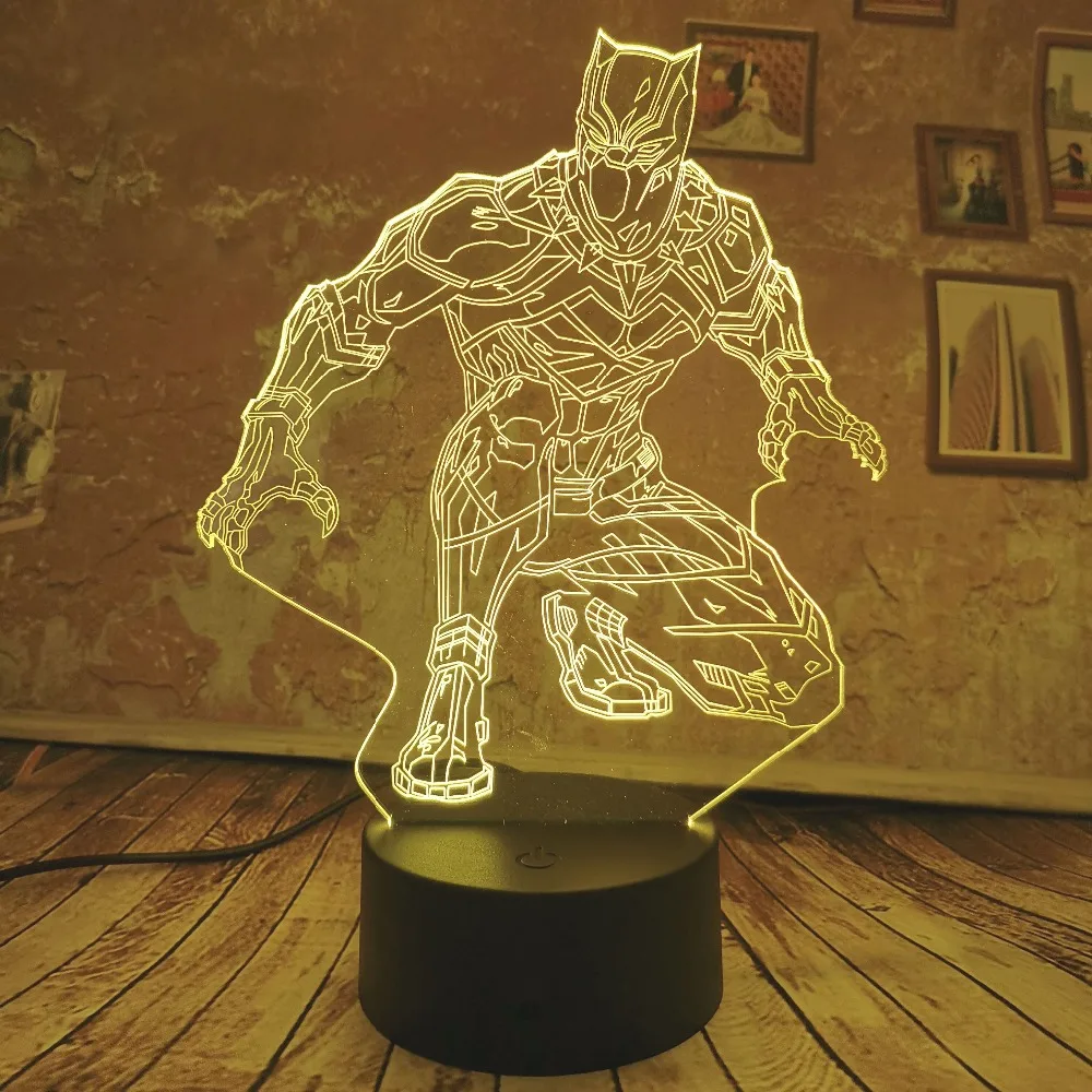 Новый крутой 3D светодиодный светильник Marvel Black Panther Touch ночник 7 цветов градиент USB