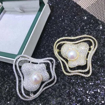 

Luxury&Elegant Pearl Breastpin Components Fashion Brooch Jewelry Findings Women DIY Scarf Clasp Fittings 3Pairs/Lot