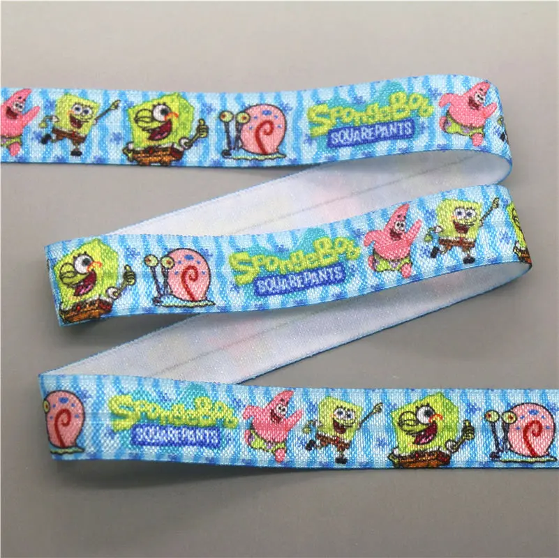 DUWES 5/8'' 50yards ball cartoon cactus space printed Fold Elastic FOE stretch ribbon hairbow headwear headband DIY OEM D1071