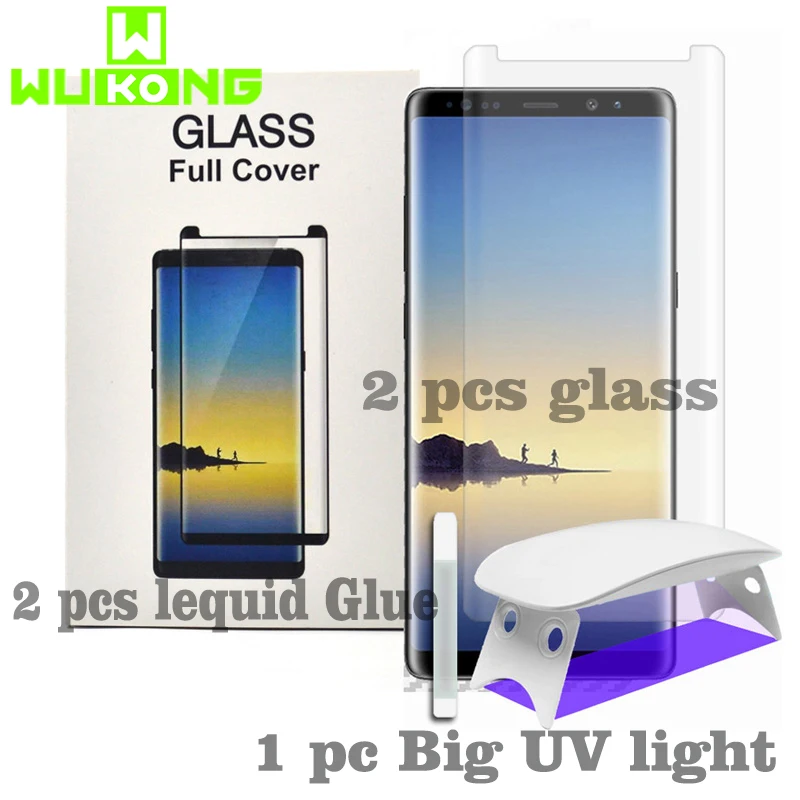 2pcs Screen Protector For Samsung S8 Plus S9 Plus Tempered Glass Liquid Full Glue UV Light for Galaxy Note8 Note 9 S10e S10 Plus