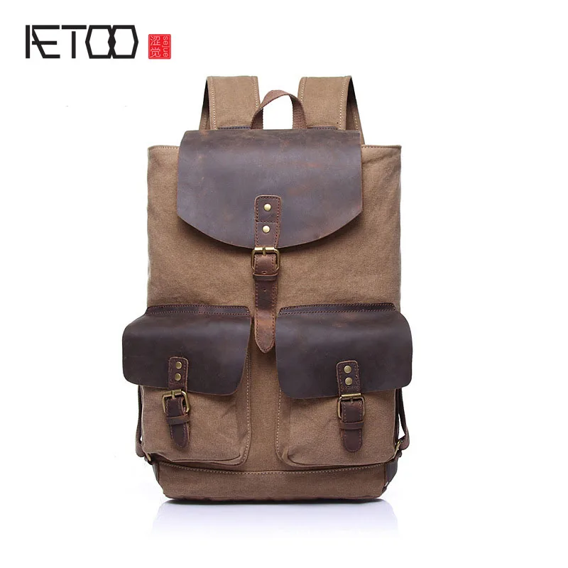 

BJYL Canvas with leather shoulder bag men and women fashion leisure bags European and American retro leisure package