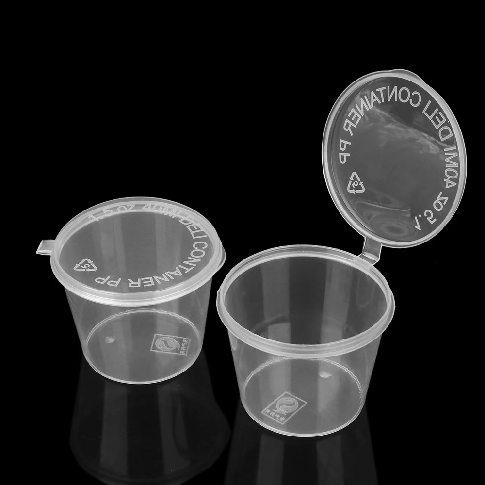 

20PCS/Lot 40ml Disposable Plastic Takeaway Sauce Cup Containers Reusable Food Box with Hinged Lids Small Pigment Paint Box