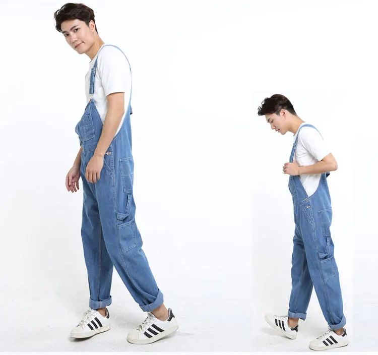 Новая мода Для мужчин S джинсы мешковатые Джинсовые комбинезоны брюки карго Loose Для мужчин брюки хип-хоп шаровары синий плюс Размеры 26 -46